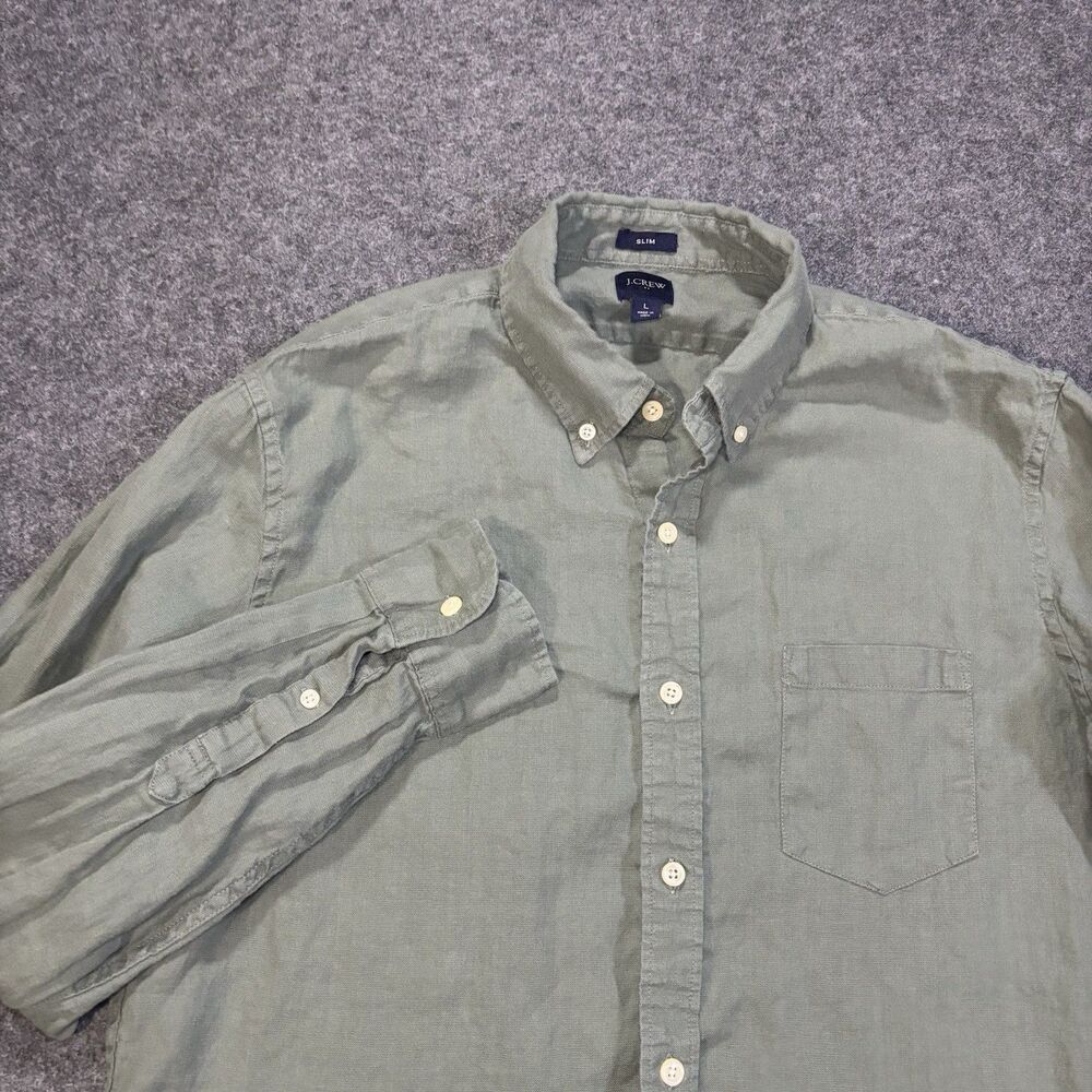 J Crew Shirt Mens Large Slim Fit Linen Blend Long Sleeve Oxford Button Up